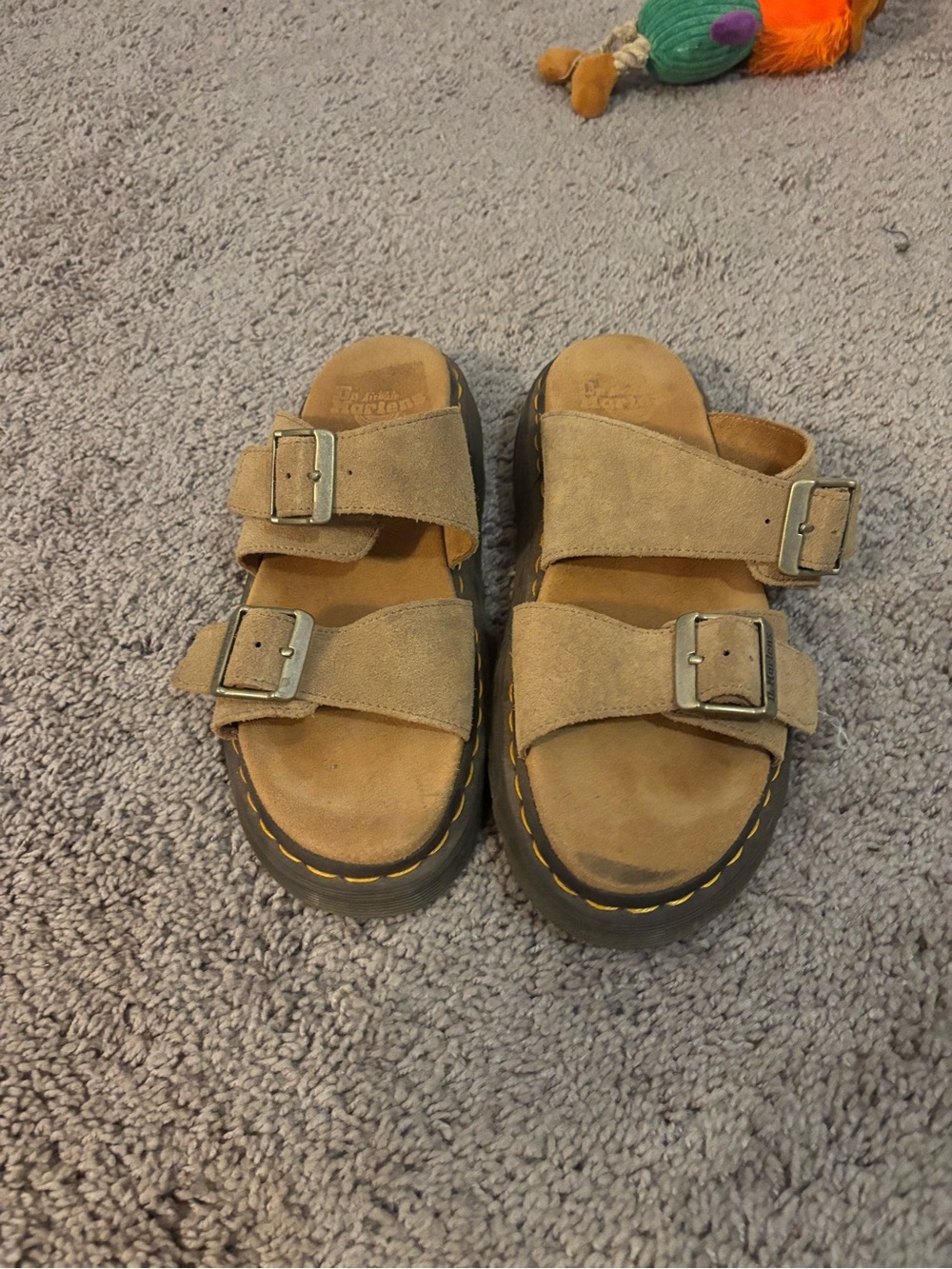 Dr. Martens Tan Suede Double-Buckle Slide Sandals Size 9